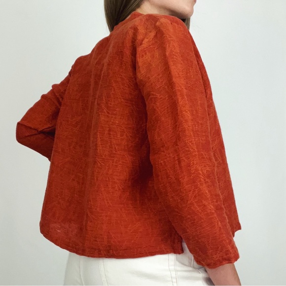 Eileen Fisher Linen-Blend Button-Front Imperial Collar Jacket | Size S/P - Picture 5 of 8